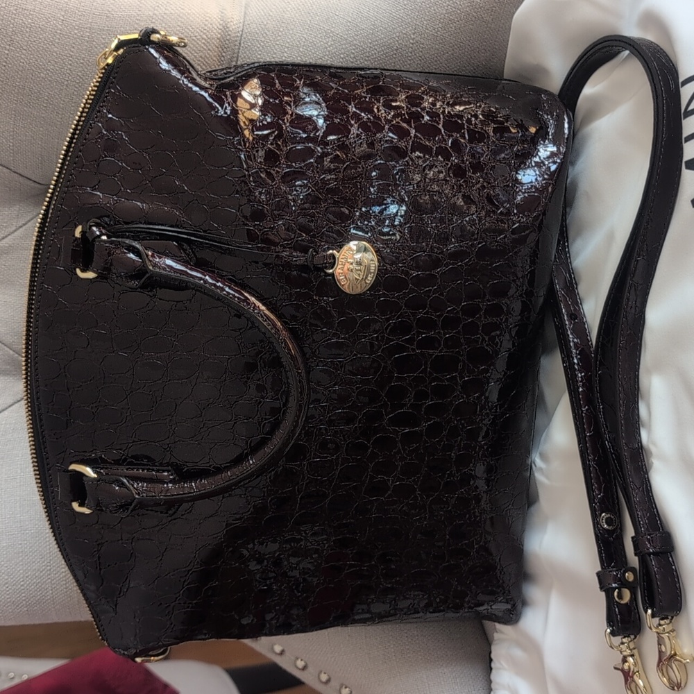 Brahmin Glossy Burgundy Color Croc-Embossed Tote